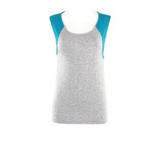 Big Star Tee Sz M Gray Aqua Spandex Rayon Color Block Scoop Neck Knit Top